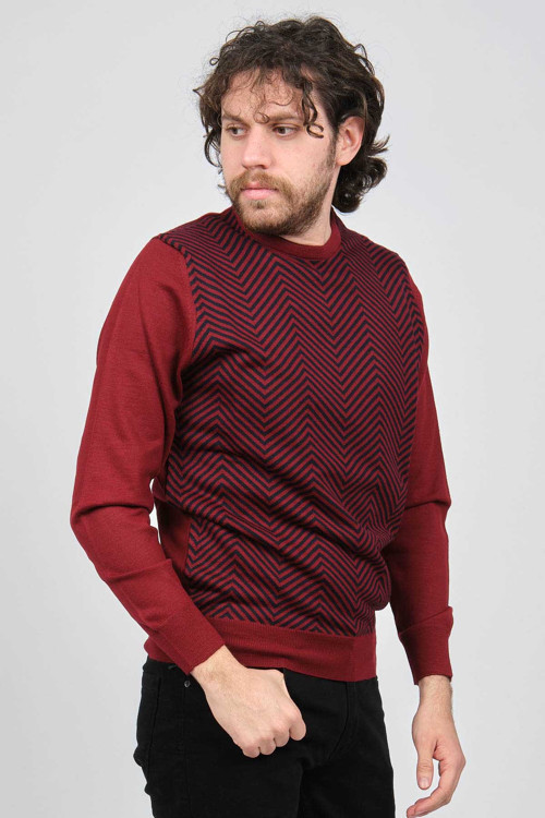 Erkek Bisiklet Yaka Desenli Yün Kazak 4537043 Bordo