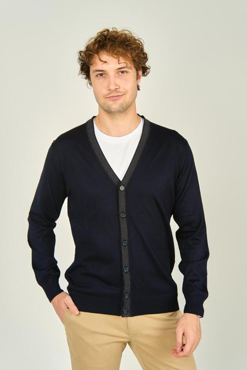 Erkek Düğmeli V Yaka Yün Hırka 2010 Lacivert