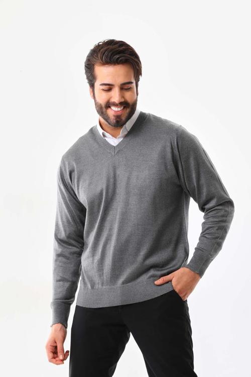 Erkek V Yaka Yün Kazak 5000 Füme