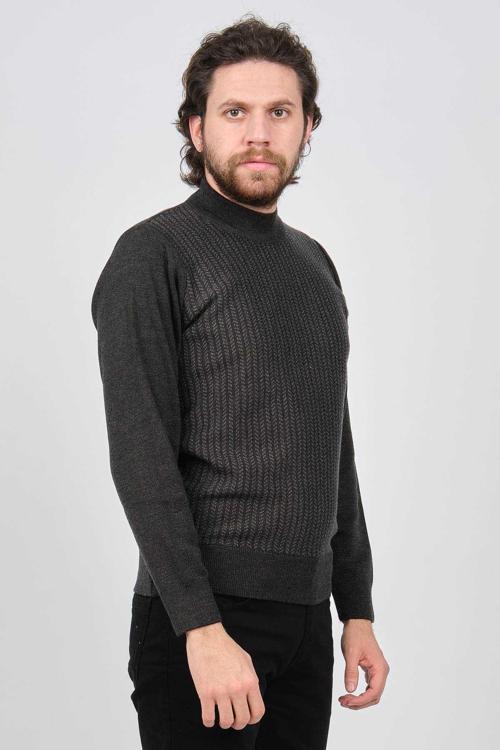 Erkek Yarım Balıkçı Çizgi Desenli Kazak 42564234 Koyu Gri