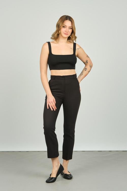 Kadın Çift Cep Bilek Boy Dar Paça Pantolon 7002 Siyah