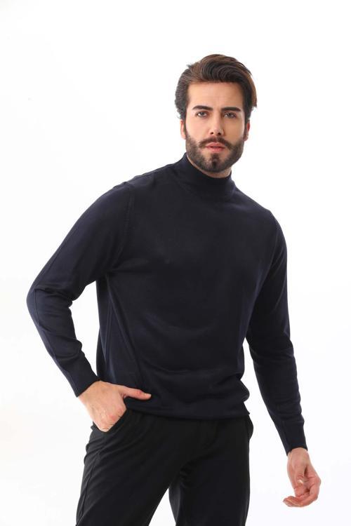 Erkek Yarım Balıkçı Yaka Yün Kazak 6000 Lacivert