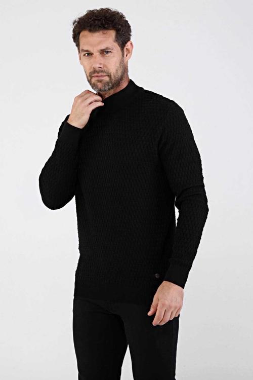 Erkek Yarım Balıkçı Yaka Pamuklu Triko Kazak 4653B Siyah