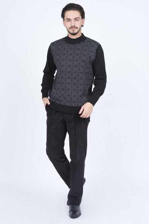 Erkek Yarım Balıkçı Desenli Yün Kazak 6092524 Siyah