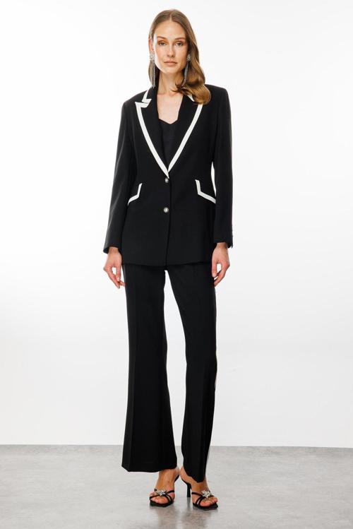 Kadın Enkürüsteli Çift Düğme Ceket 7816 Siyah