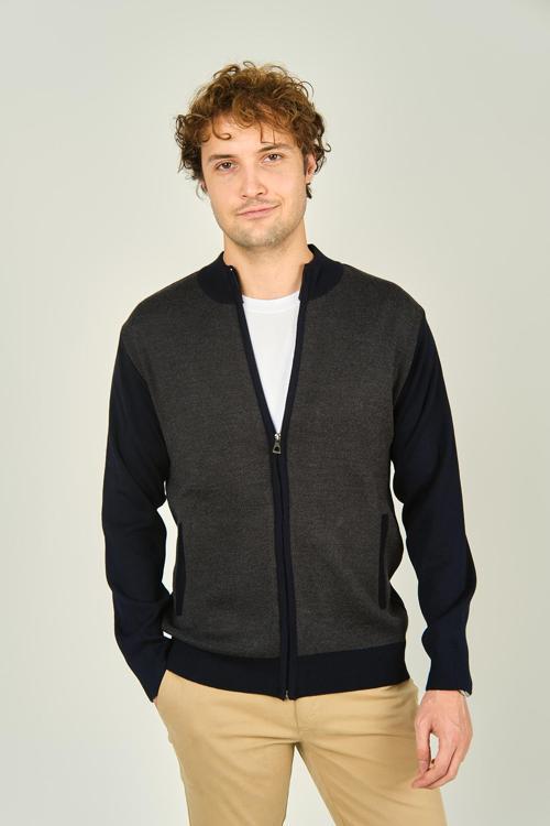 Erkek Fermuarlı Cep Detaylı Hakim Yaka Yün Hırka 4491 Lacivert