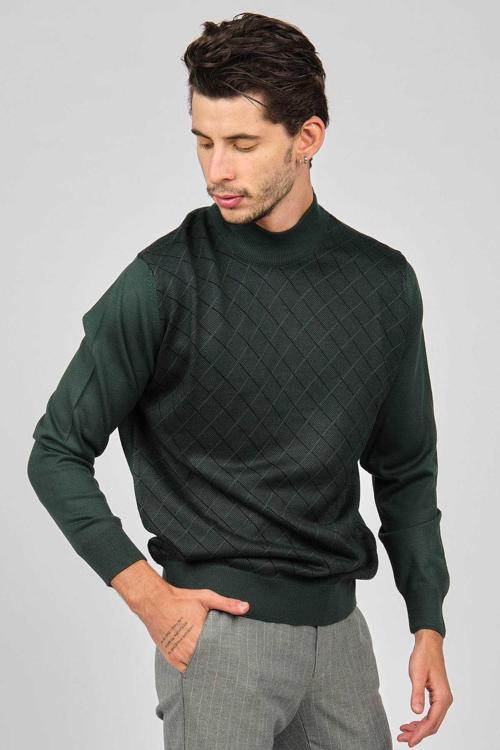 Erkek Desenli Yün Kazak 4537190 Yeşil