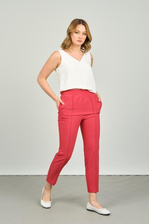 Kadın Bilek Boy Önden Çizgi Dikişli Dar Kalıp Pantolon 6000 Mercan