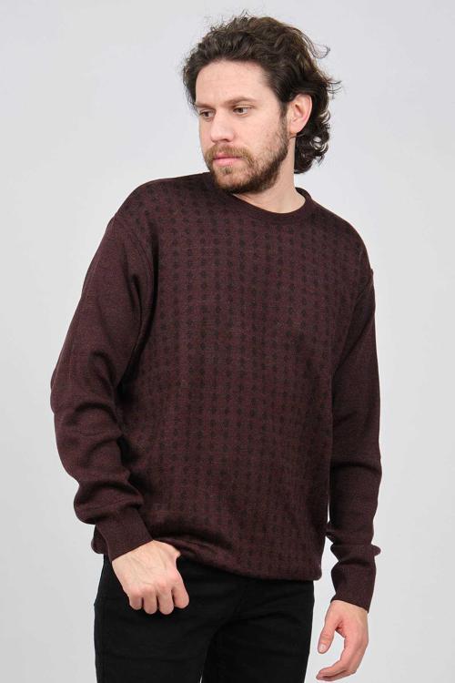 Erkek Bisiklet Yaka Desenli Kazak 425554216 Bordo