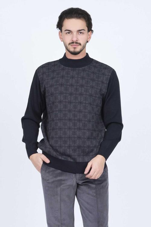 Erkek Yarım Balıkçı Desenli Yün Kazak 6092524 Lacivert