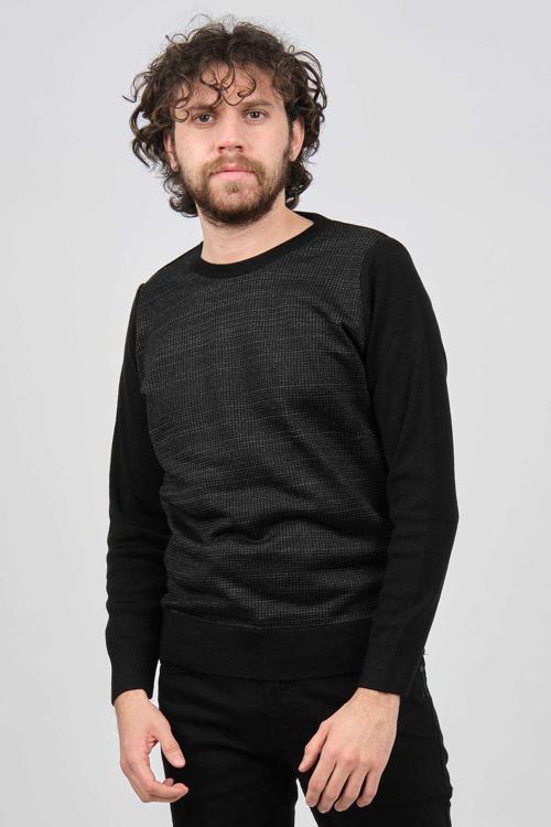 Erkek Bisiklet Yaka Desenli Kazak 42554225 Siyah