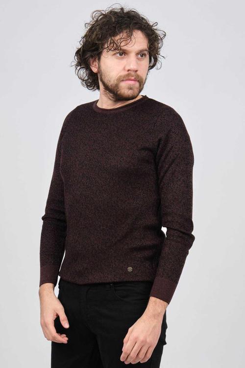 Erkek Bisiklet Yaka Slim Fit Desenli Kazak 42554255 Bordo