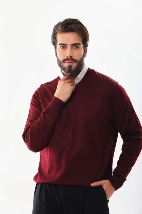 Erkek V Yaka Yün Kazak 5000 Bordo