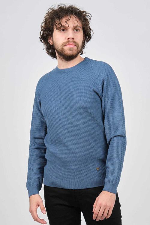 Erkek Bisiklet Yaka Slim Fit Kazak 42554259 Mavi