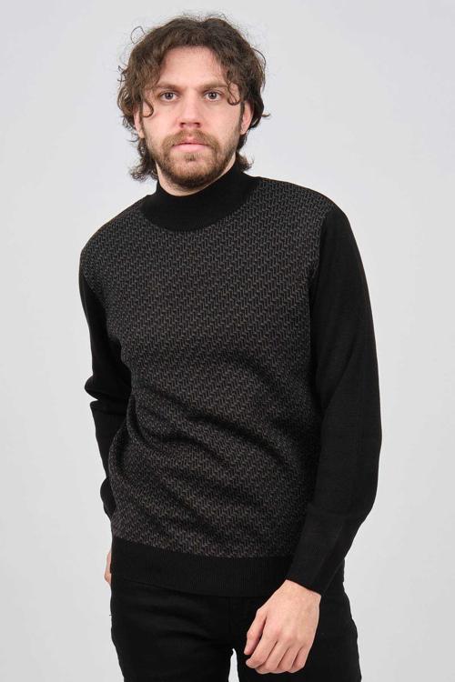 Erkek Yarım Balıkçı Desenli Yün Kazak 60912086 Siyah