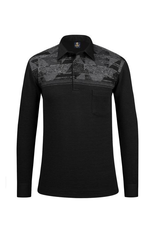 Erkek Uzun Kollu Desenli Gömlek Yaka Kol Manşetli Cepli Sweat 5026 Antrasit