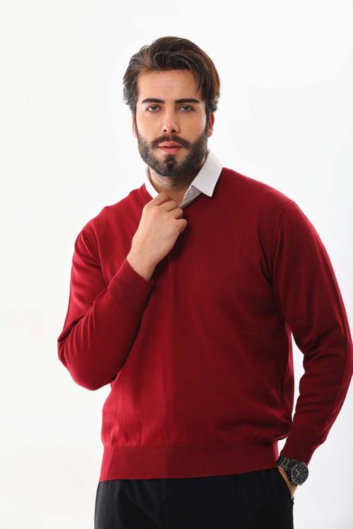 Erkek V Yaka Yün Kazak 5000 Kırmızı