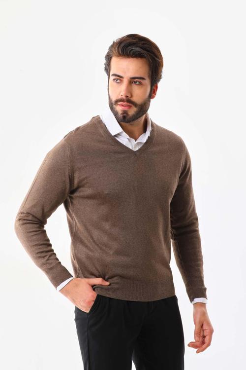 Erkek V Yaka Yün Kazak 5000 A.Kahve