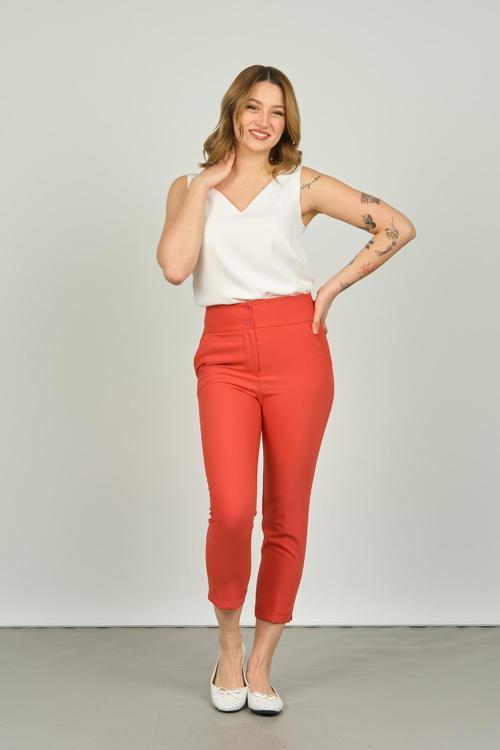 Kadın Bilek Boy Dar Kalıp Pantolon 7208 Mercan