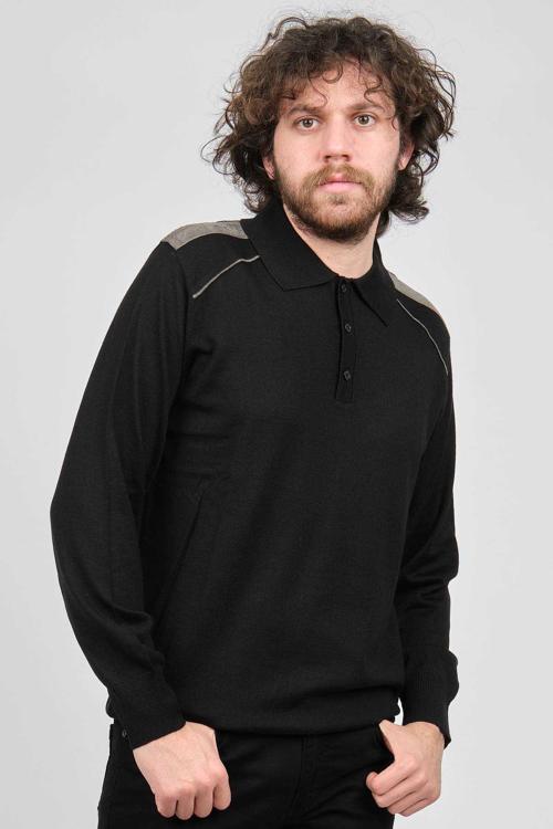 Erkek Omuz Detaylı Polo Yaka Yün Kazak 3869160 Siyah