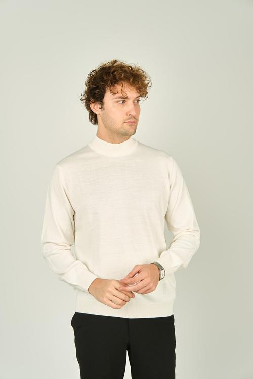 Erkek Yarım Balıkçı Yaka Yün Kazak 0004 Kemik