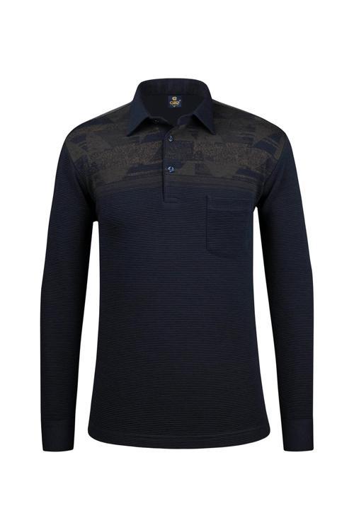 Erkek Uzun Kollu Desenli Gömlek Yaka Kol Manşetli Cepli Sweat 5026 Laci-Kahve