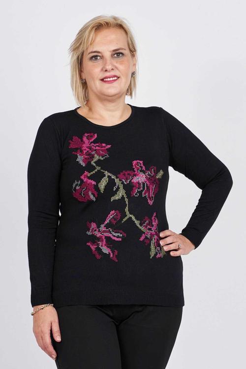 Kadın Çiçekli Nakış Detaylı Bluz 3320806 Siyah