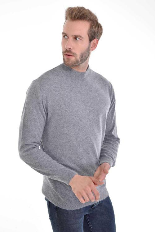 Erkek Yarım Balıkçı Angora Tavşan Yünlü Regular Kalıp Kazak 4462 Gri