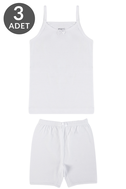 3 Lü Paket %100 Pamuk Kız Çocuk Atlet Şort Takım 8425