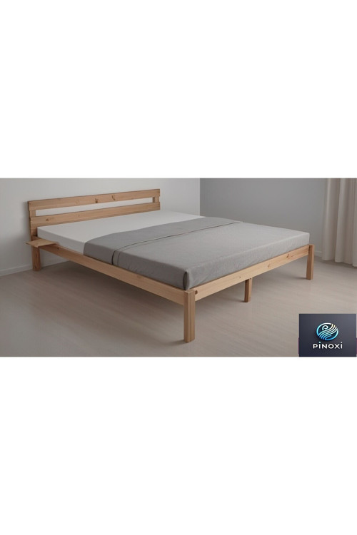 Doğal Masif Ahşap Trend Karyola + 2 Adet Simple Yatak Kenarı Rafı Hediyeli