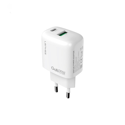 Lch93 Type-C Ve Usb Gan Teknolojili Pd Hızlı Şarj Özellikli Şarj Başlığı 30W Beyaz