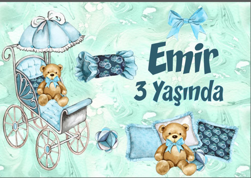 Mavi Ayıcık Temalı Doğum Günü Afişi - 50x70 Cm