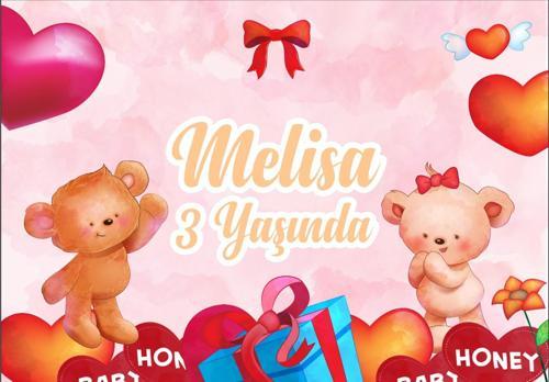 Kalpli Sevimli Ayıcıklar Temalı Doğum Günü Afişi - 50x70 Cm