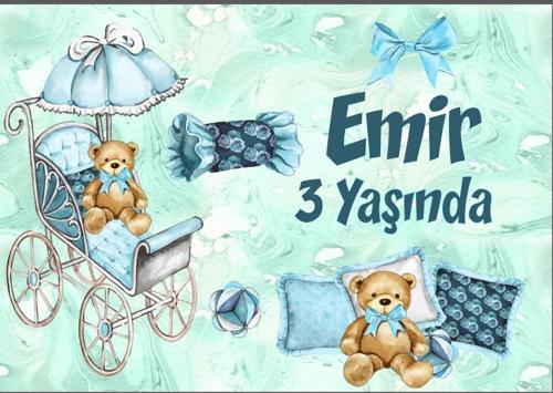 Mavi Ayıcık Temalı Doğum Günü Afişi - 70x100 Cm