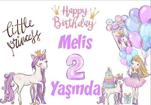 Unicorn Temalı Doğum Günü Afişi - 70x100 Cm