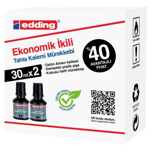 BT30 Yazı Tahtası Kalemi Mürekkebi 30 ml. x 2'li Kutu SİYAH