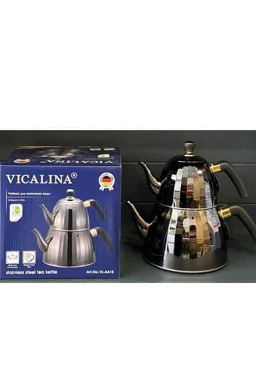 Vicalina Alman Markası Paslanmaz Çelik Çaydanlık Seti Siyah