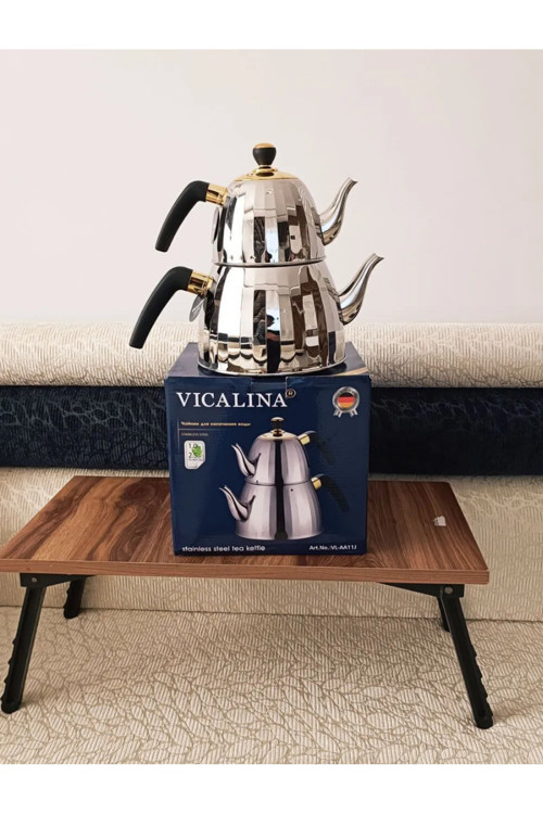 Vıcalına Çaydanlık Set 3+1 Model Alman Markası Paslanmaz Çelik Çaydanlık &Ocak Üstü Isıtıcı İthal