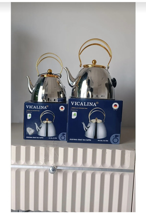 Vıcalına Çaydanlık Set 3 1 Model Alman Markası Paslanmaz Çelik Çaydanlık &Ocak Üstü Isıtıcı Ithal