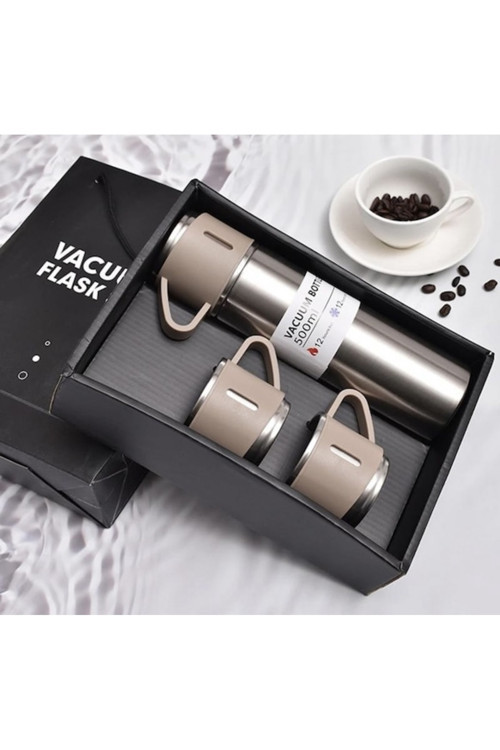 Termos Paslanmaz Çelik 3 Bardaklı Gümüş Renk Set
