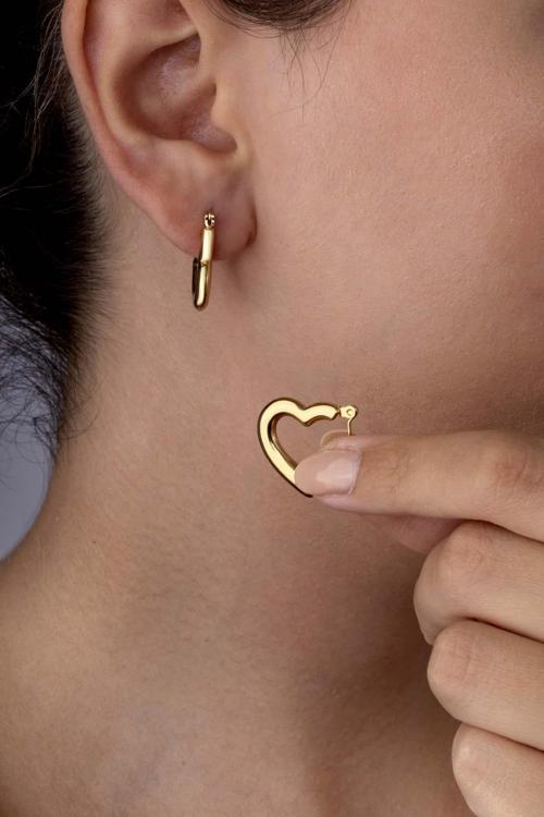 Altın Kaplama Kalpli Çelik Küpe