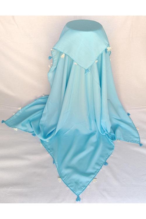 Beyaz Deniz Yıldızı İğne Oyası Turkuaz Baş Örtüsü Namaz Bezi Eşarp