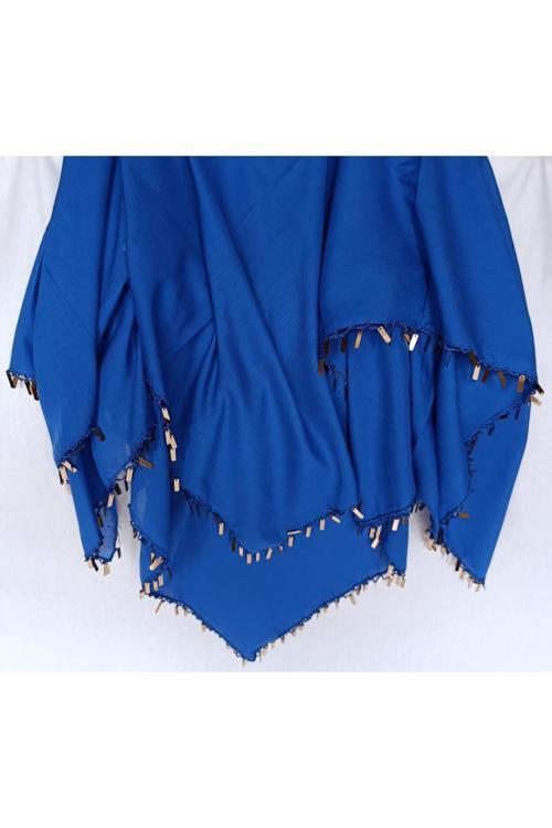 Pullu Tığ Oyası Parlement Mavisi Baş Örtüsü Eşarp Namaz Bezi