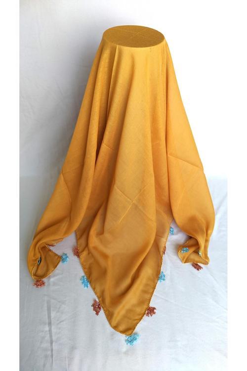 Nergis İğne Oyası Hardal Rengi Baş Örtüsü Eşarp Namaz Bezi