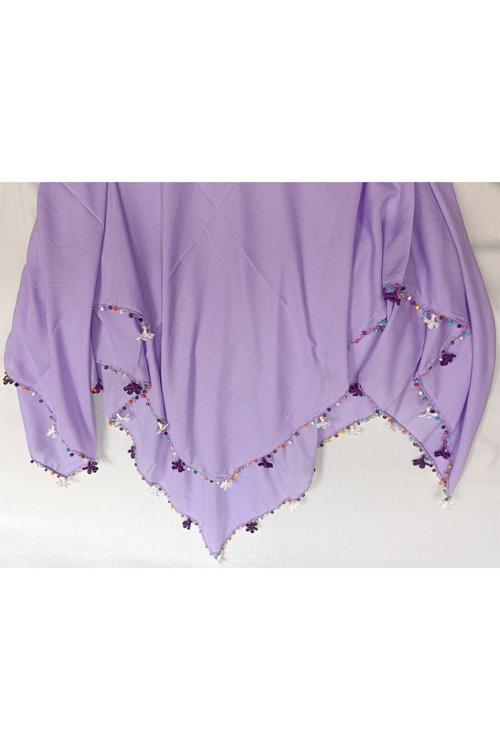 Mor Gül Oya Boncuklu Tığ Oyası Lila Baş Örtüsü Eşarp Namaz Bezi