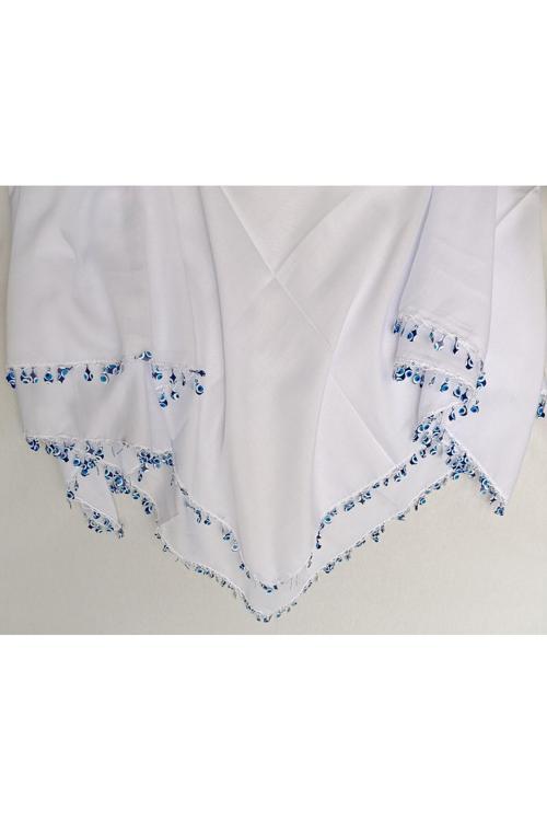 Nazar Pulu Tığ Oyası Beyaz  Baş Örtüsü Eşarp Namaz Bezi