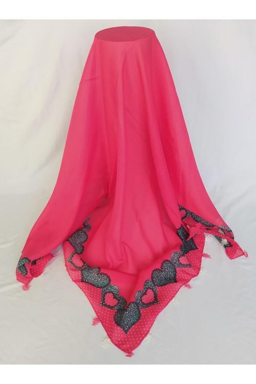Kar Tanesi İğne Oyası Pembe Baş Örtüsü Eşarp Namaz Bezi