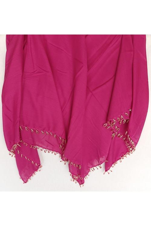 Küpeli Boncuk Oyası Fuşya  Baş Örtüsü Eşarp Namaz Bezi