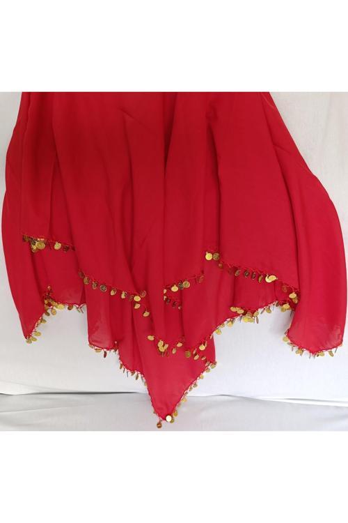 Pulu Tığ Oyası Kırmızı Baş Örtüsü Eşarp Namaz Bezi