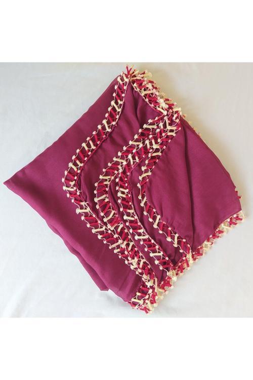 Vişneli Tığ Oyası Bordo Baş Örtüsü Eşarp Namaz Bezi